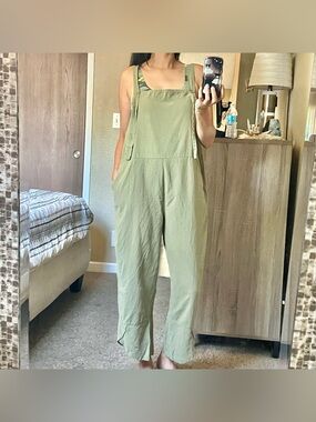 Cotton/linen dusty olive jumpsuit